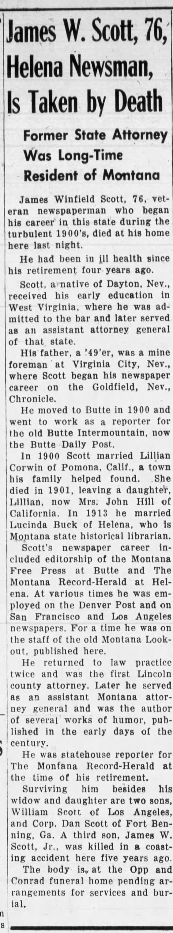 Obituary for James Winfield Scott (Aged 76)
